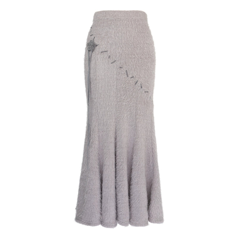 Thorn Rose Soft Feather Yarn Handmade Slim Fishtail Skirt