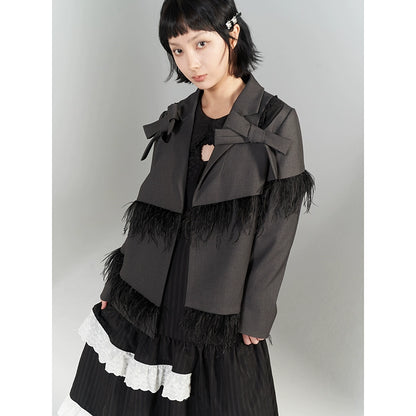 Grey Ostrich Hair Bow Coat