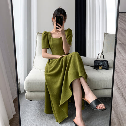 Green Square Neck Midi Skirt