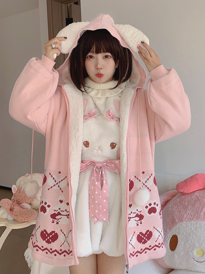 Rabbit Hug Soft Velvet Knitted Sweater Jacket