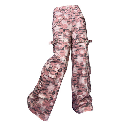 Pink Star Camo Printed Pants Cool Low Waist