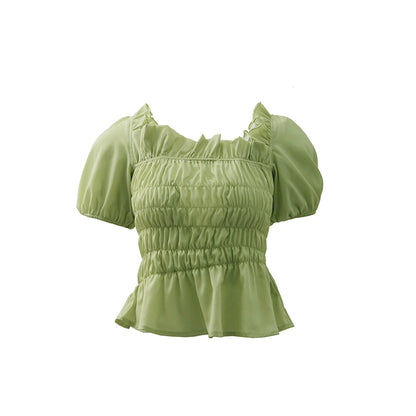 Camisa de volante de rocío de fruta verde juego de falda