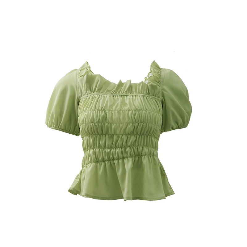 Green Fruit Dew Ruffle Shirt Skirt Set