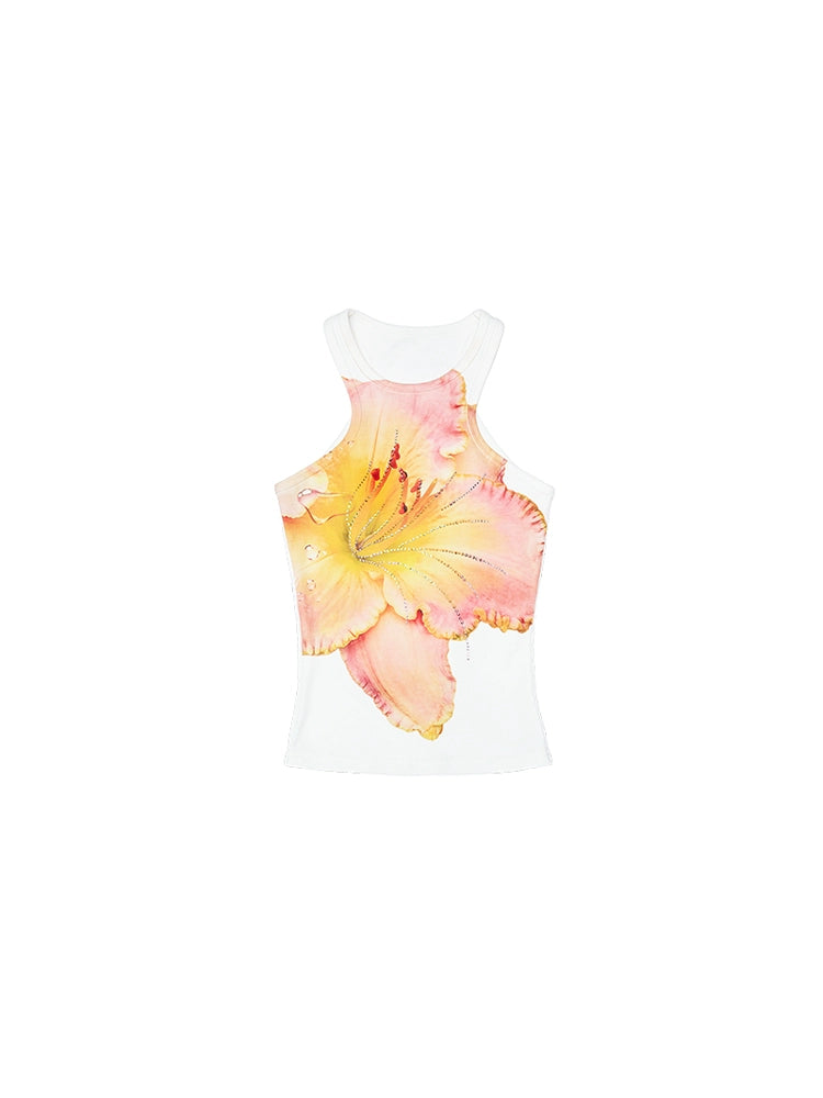 Summer Floral Rhinestone Racer Vest – Slim Fit Sleeveless Top