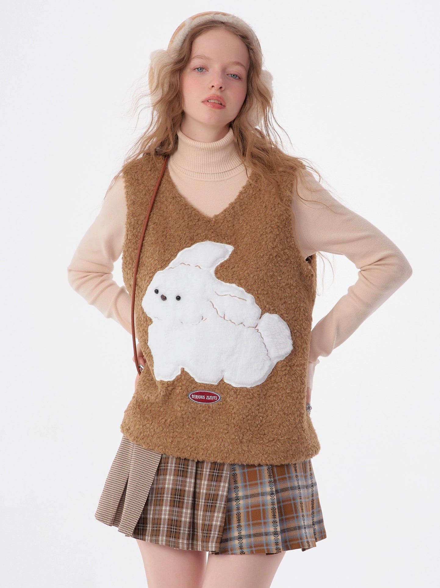 Rabbit Pattern Sweater Vest | Plush Knitted Retro Design for Autumn/Winter