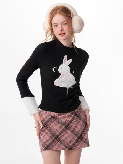 Plush Rabbit Christmas Sweater | Red New Year’s Retro Base Layer for Autumn/Winter