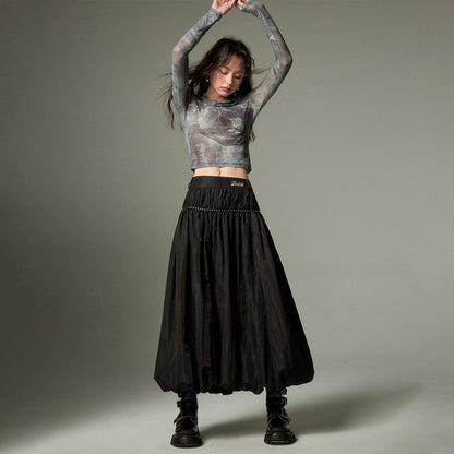 Fluffy Flower Bud - Black A-line Skirt