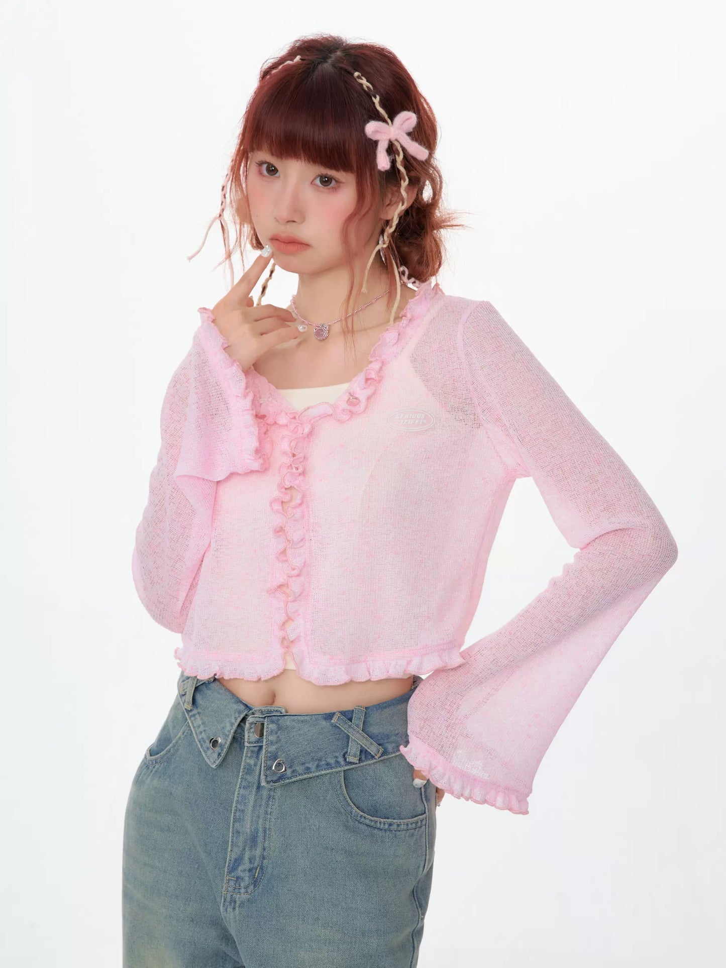 Translucent Ruffle Cardigan | Thin Retro Sunscreen Knit for Spring/Summer