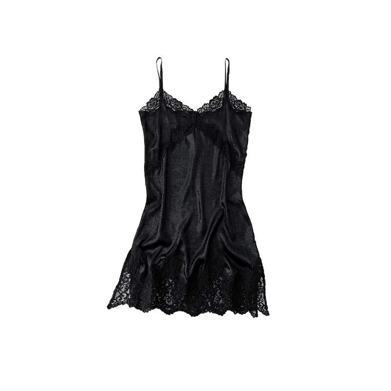 Metallic Lace Slip Dress Top – French Romantic Slim Midi Camisole