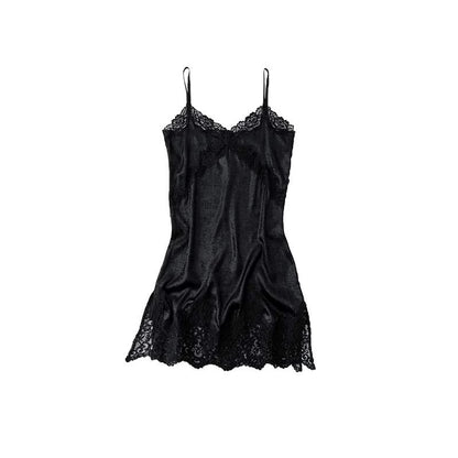 Metallic Lace Slip Dress Top – French Romantic Slim Midi Camisole
