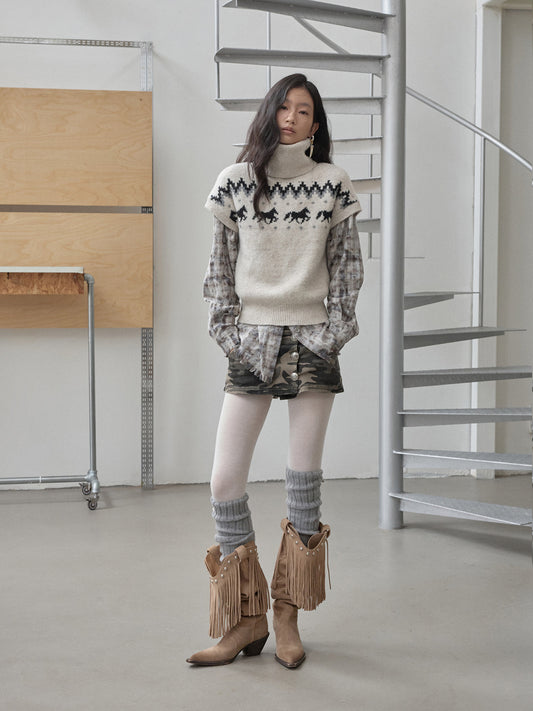 Fair Isle Pony High-Neck Knit Top