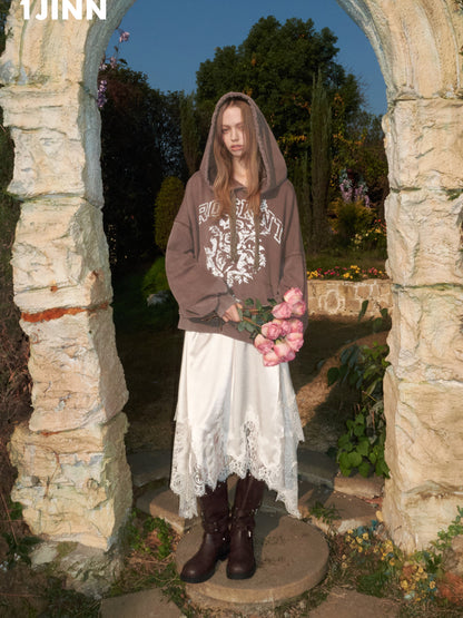 Rose Print Hooded Sweatshirt