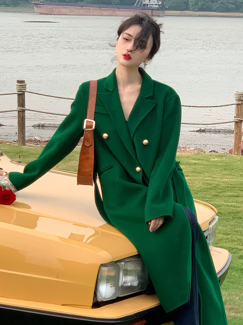 Pure Wool Double-Sided Belted Mid-Length Coat – Retro Winter Style