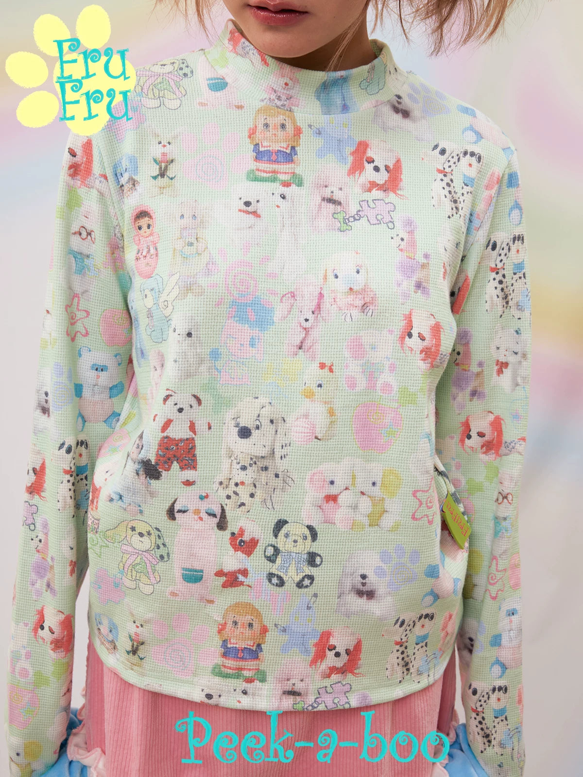 Gollum Store Dollhouse Series Original design cute printed green sweet girl's base shirt
