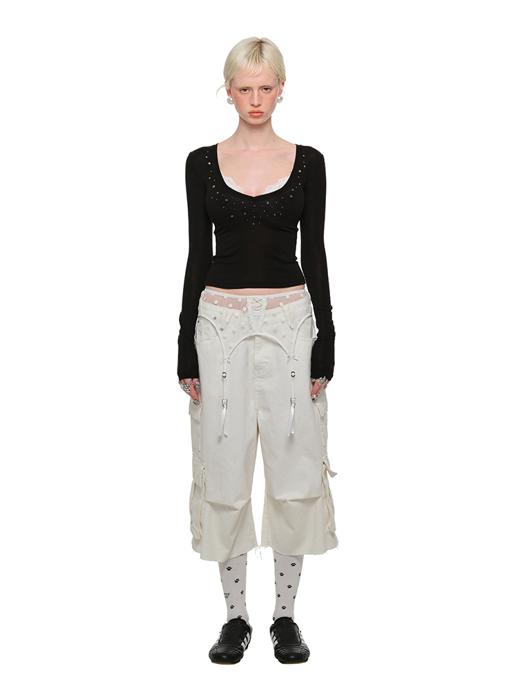 V-Neck Rivet Hot Diamond Base Shirt – Slim Fit Statement Long Sleeve