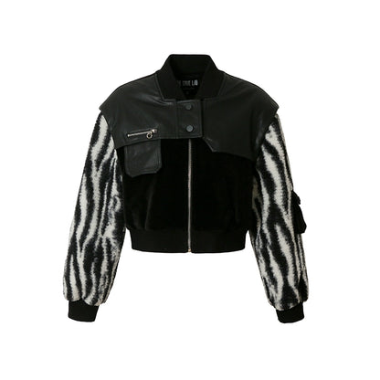 Retro High Street Leather Lamb Wool Splice Jacket