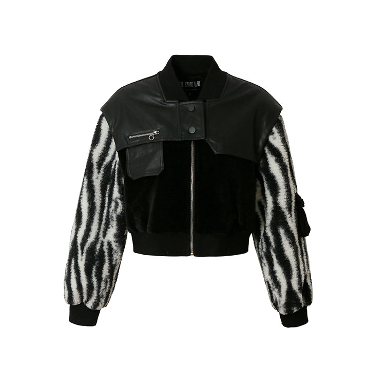 Retro High Street Leather Lamb Wool Splice Jacket