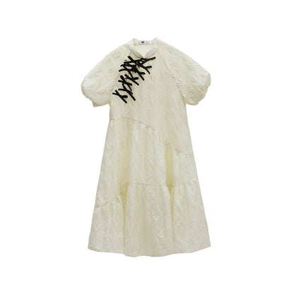 Original Design by You'er UARE: Milk Sweet Summer New Chinese Style Small Bow Doll Dress with Bubble Sleeves Dress