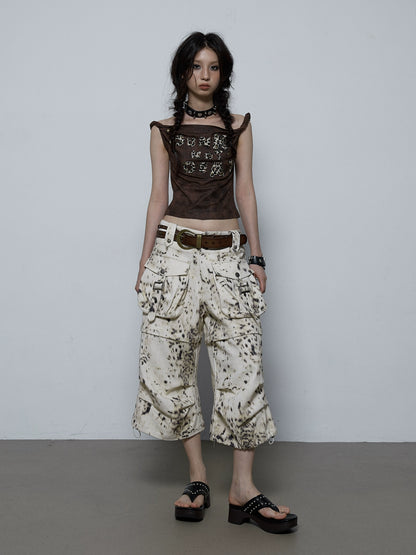 Leopard Print Work Pants | Loose Two-in-One Shorts and Cropped Pants