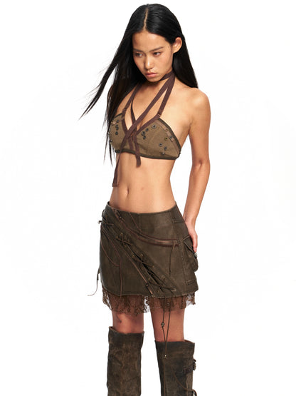 Stretch Corset Gauze Tunic Set – Beaded Two-Piece Look