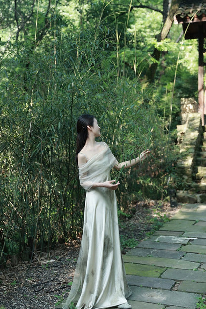 One-Shoulder Mesh Qipao Dress