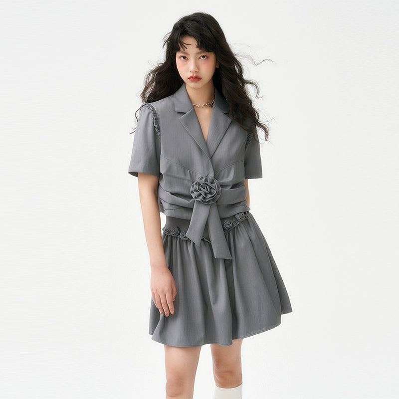 Rose Grey Skirt Suit Set