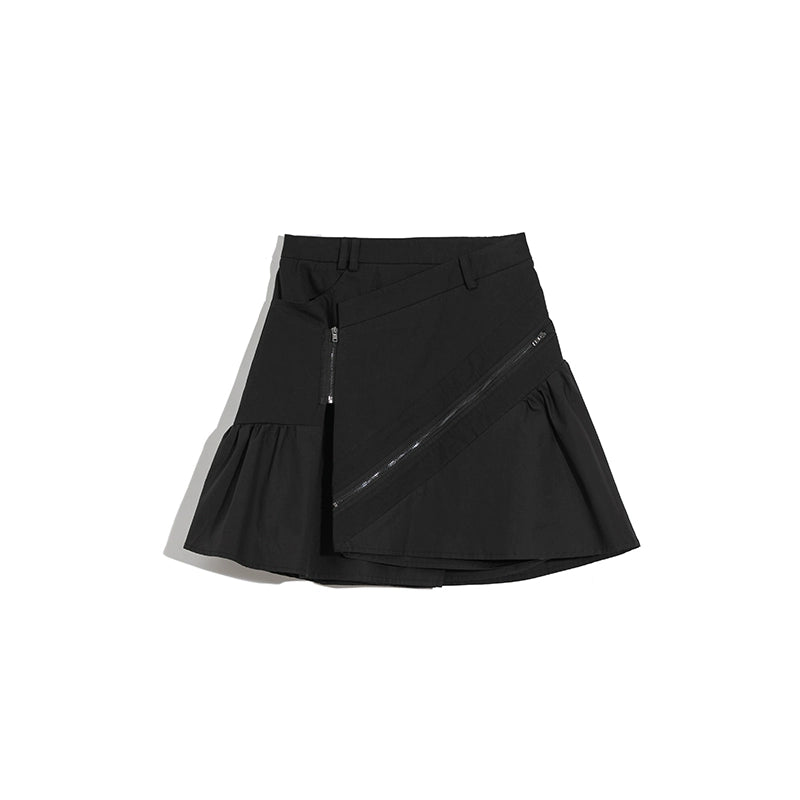 Black Zipper Deconstructed A-line Short Skirt