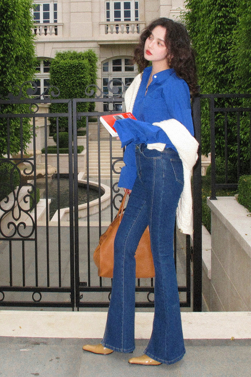 Soft V-Neck Sweater & Flared Denim Set