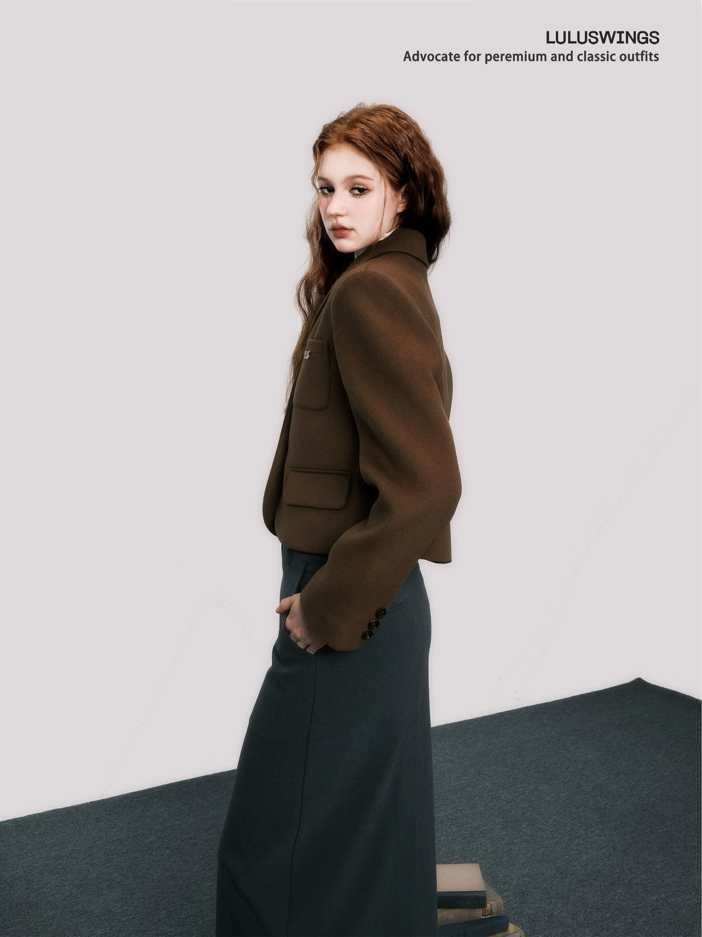 Retro Brown Short Wool Suit Coat - Autumn Maillard