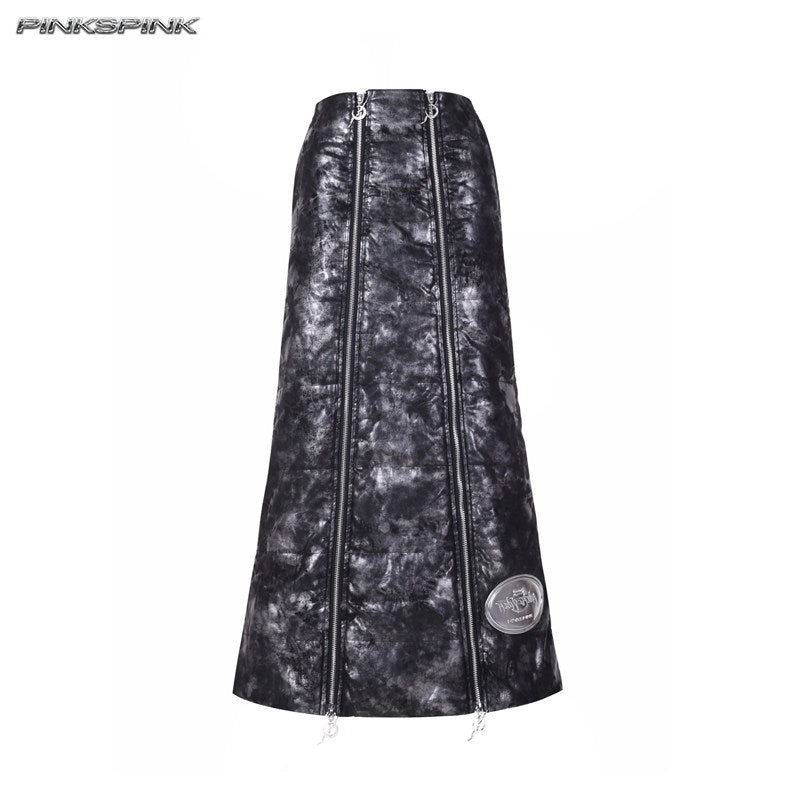 Electric Moon Double-Zip Quilted A-Line Y2K Unisex Skirt