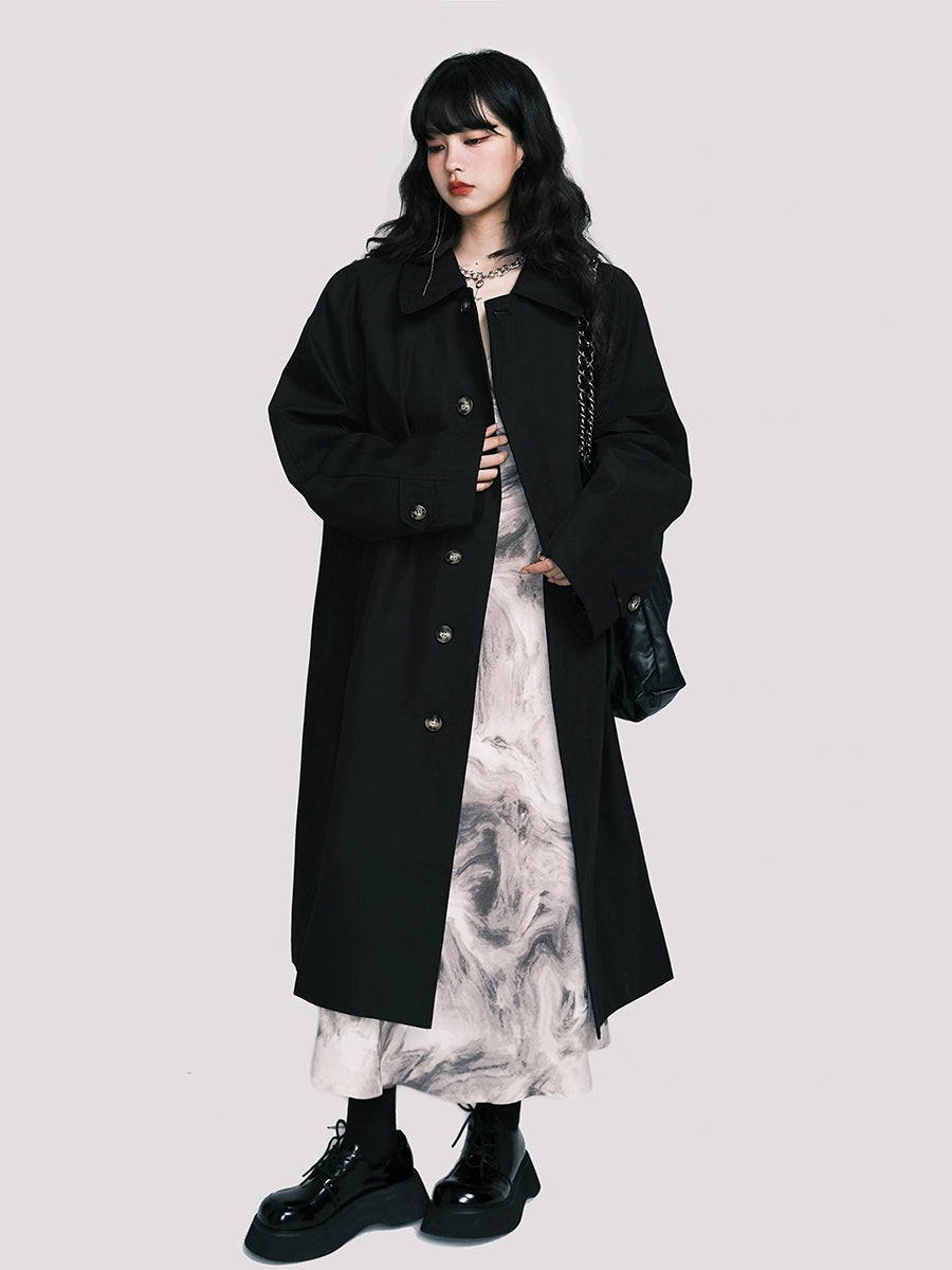 Classic Black Windbreaker - Mid-Length Loose