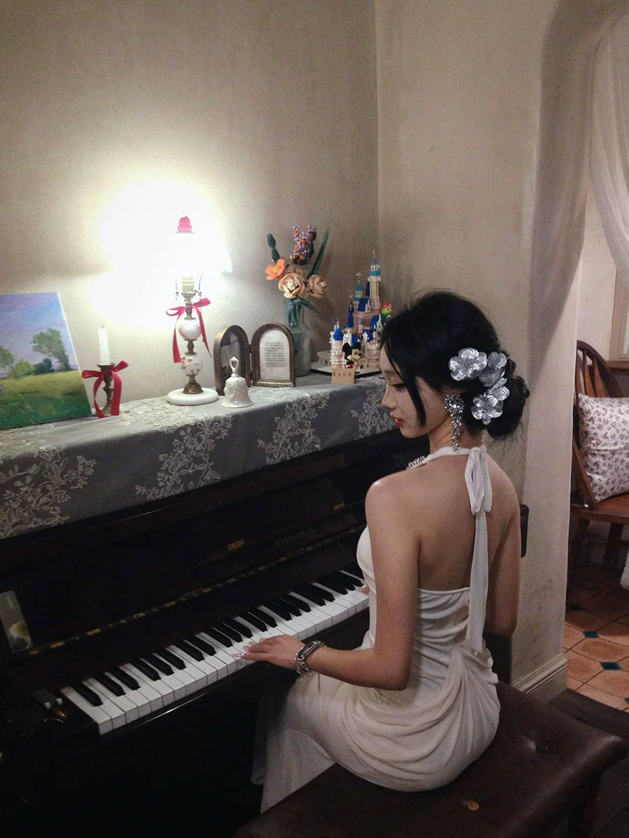 French Diamond Halterneck Dress – Elegant Luxury Dinner Gown