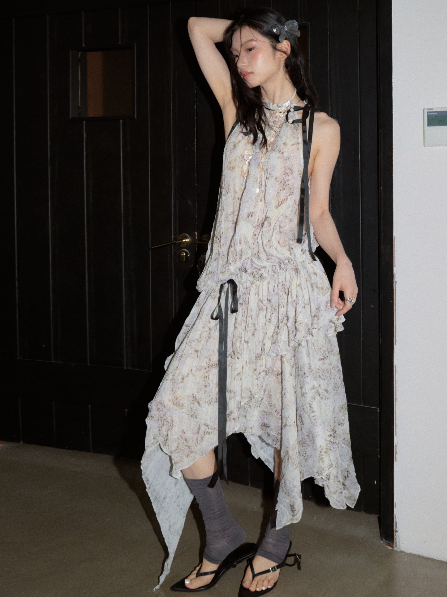 Abstract Leopard Tie-Waist Dress | Pleated Artist Midi Dress
