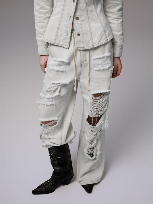 Washed Embroidered Wide-Leg Jeans