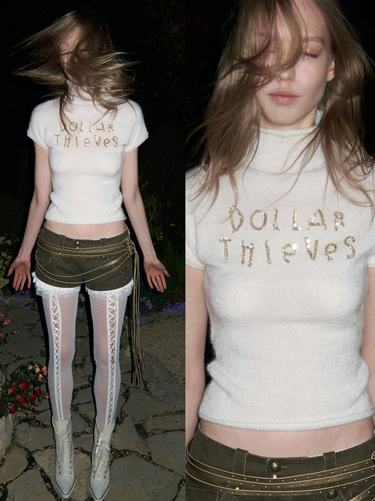 Beaded Mohair Knit Top