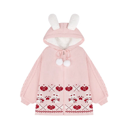 Rabbit Hug Soft Velvet Knitted Sweater Jacket