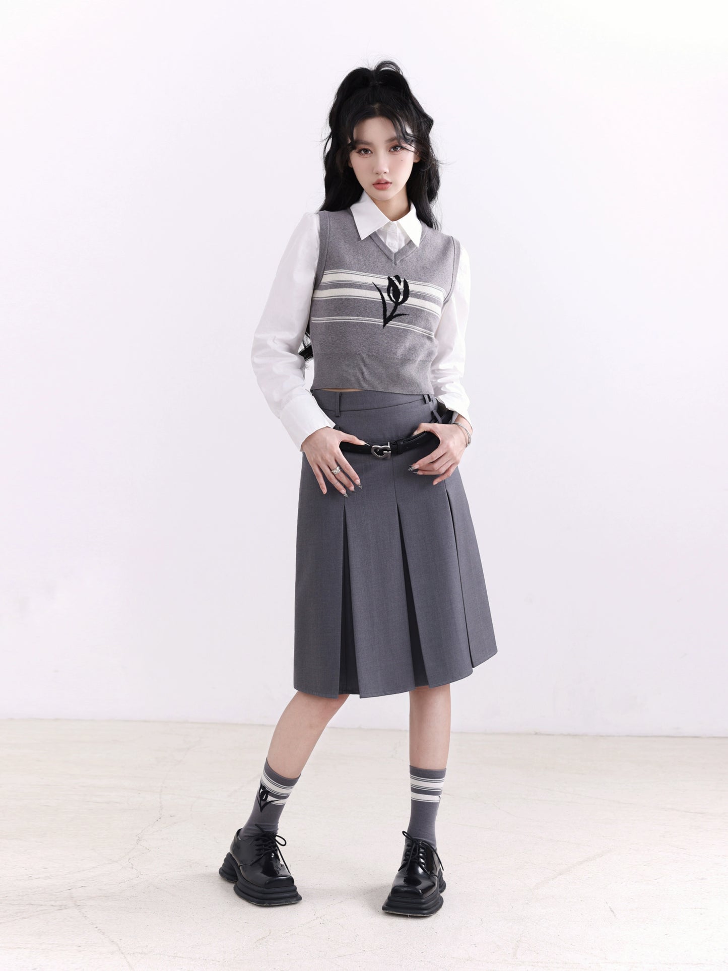 Grey Knitted Vest & Skirt Set - American Retro Academy