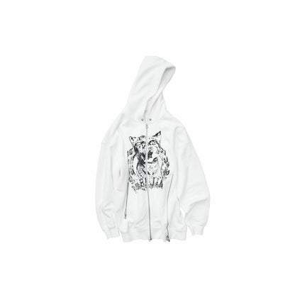 Cat Print Double-Zip Sweatshirt
