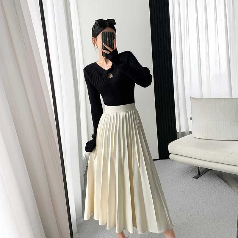 Black Knit Top & Skirt Set