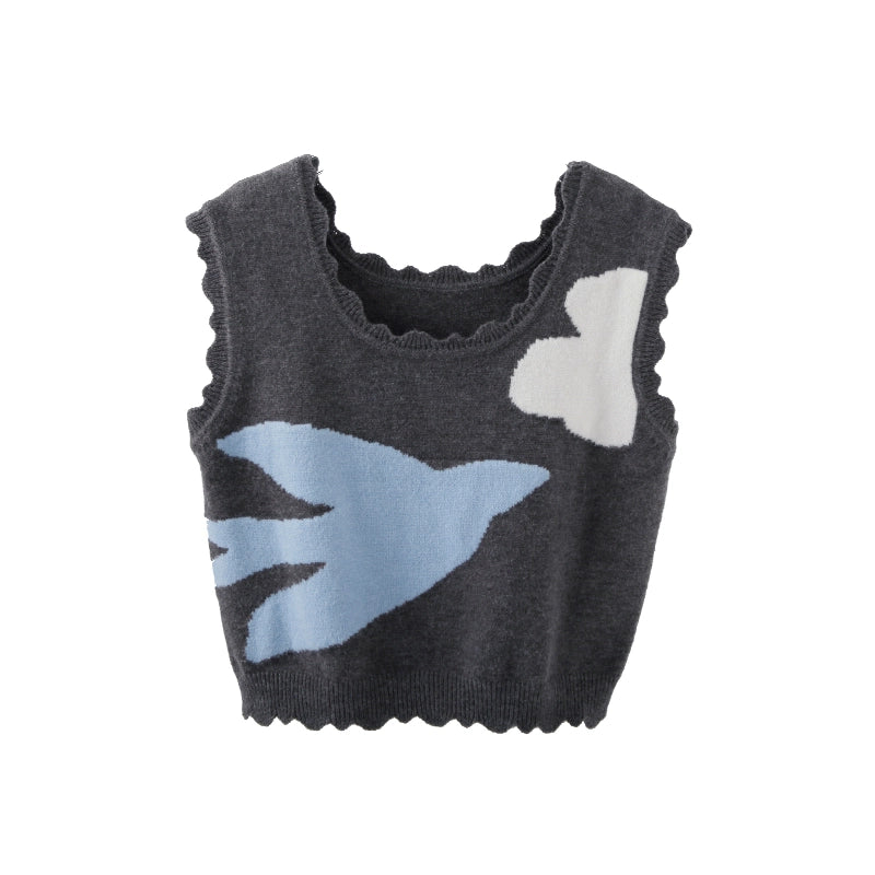 Blue Mockingbird Knitted Vest Pullover