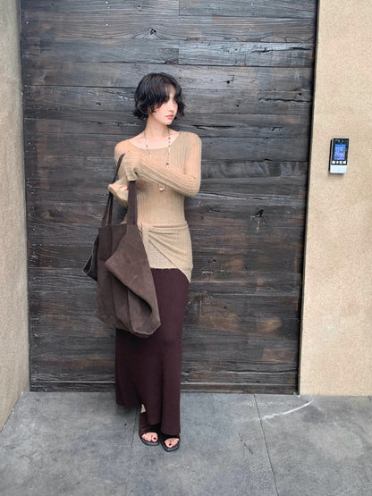 Rose Soft Knit Ribbed Wrap Knit Top – Slim Waist Hong Kong Retro Autumn Style