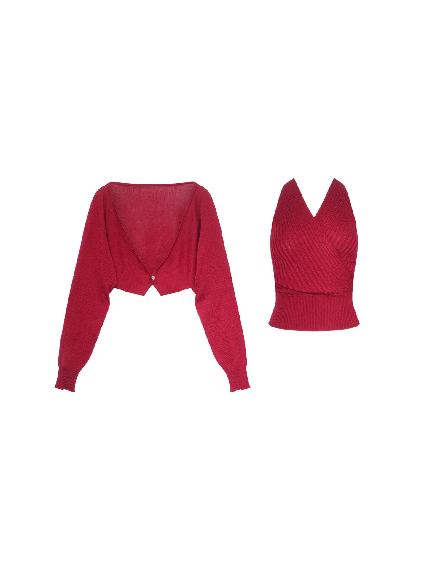 Lyocell Knit Cardigan & Halterneck Top Set
