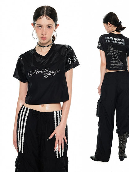 Energetic Girl Patchwork Embroidered Cropped Tennis Jersey