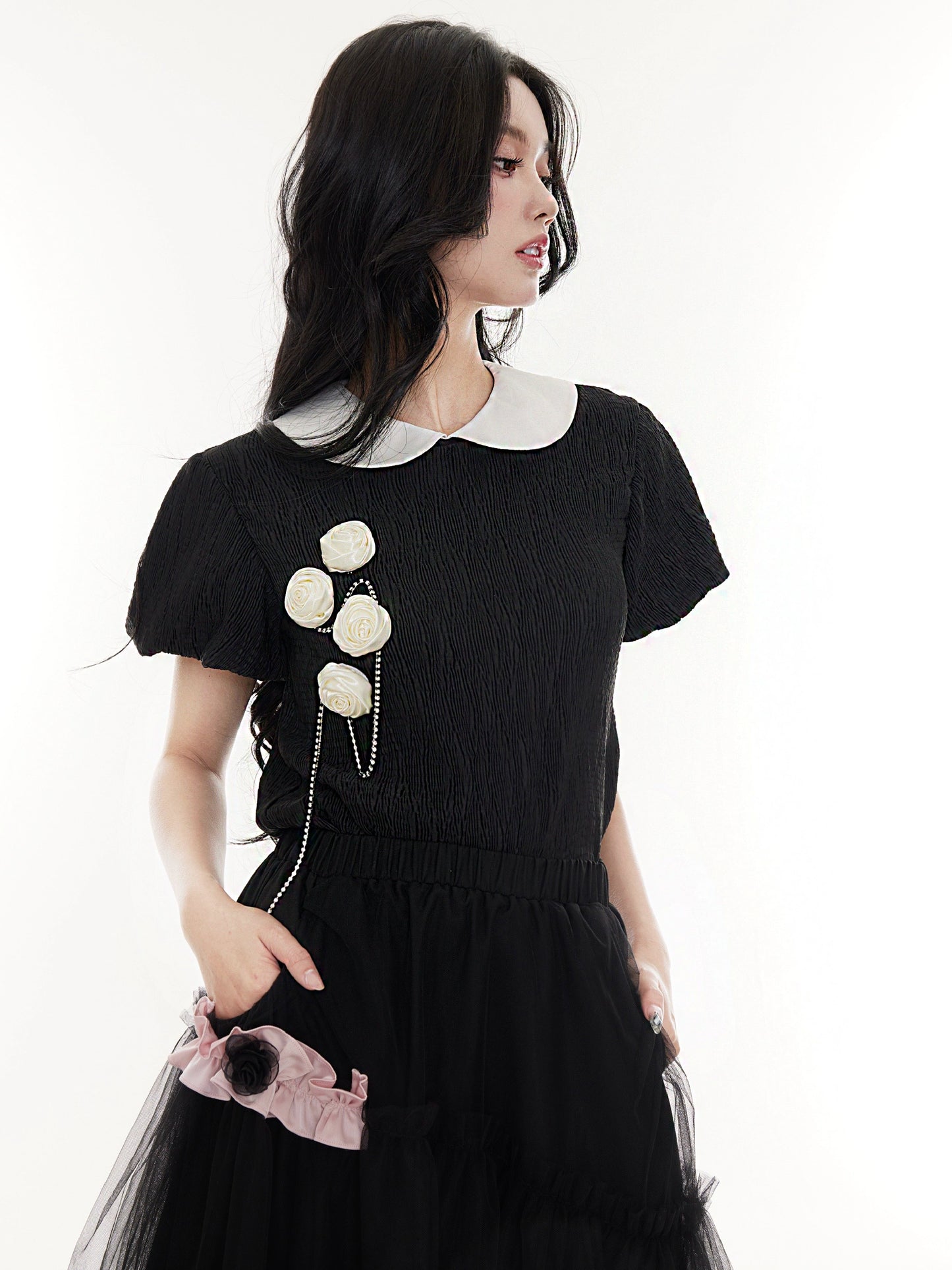 Retro Doll Neck Short Sleeve Top