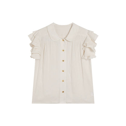 [Easy to Wear] White Doll Collar Top - Summer High-End Flying Sleeve Style