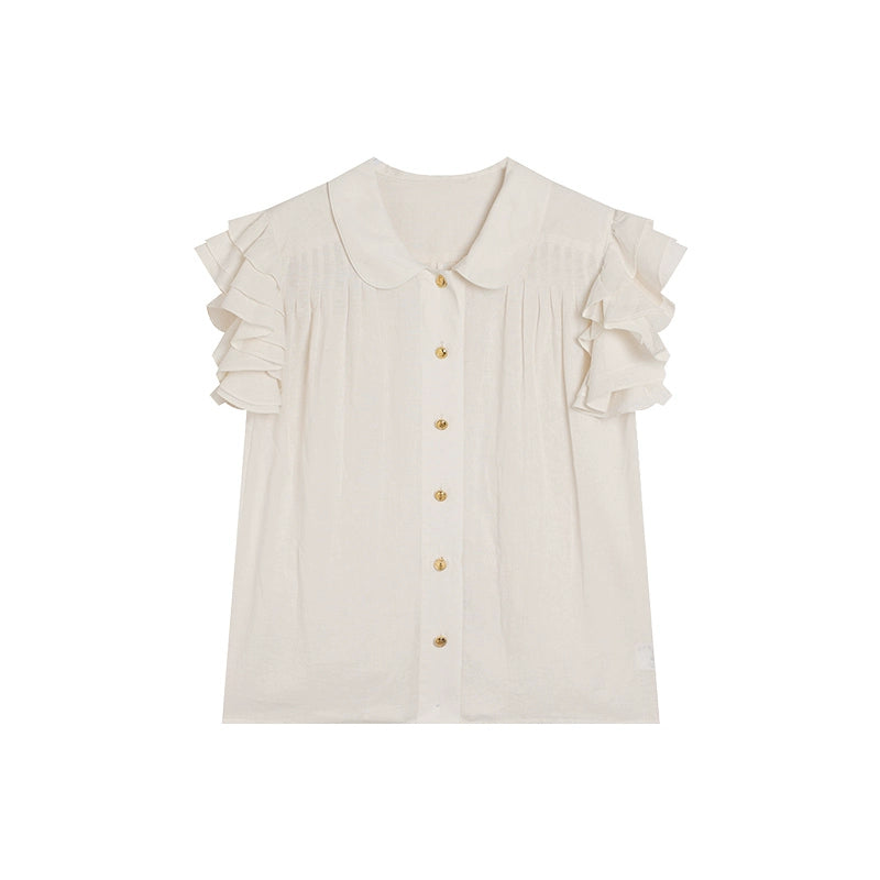 [Easy to Wear] White Doll Collar Top - Summer High-End Flying Sleeve Style