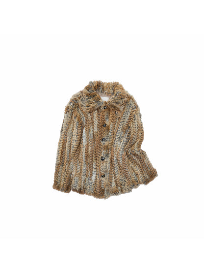 Color-Block Rabbit Fur Shirt Coat