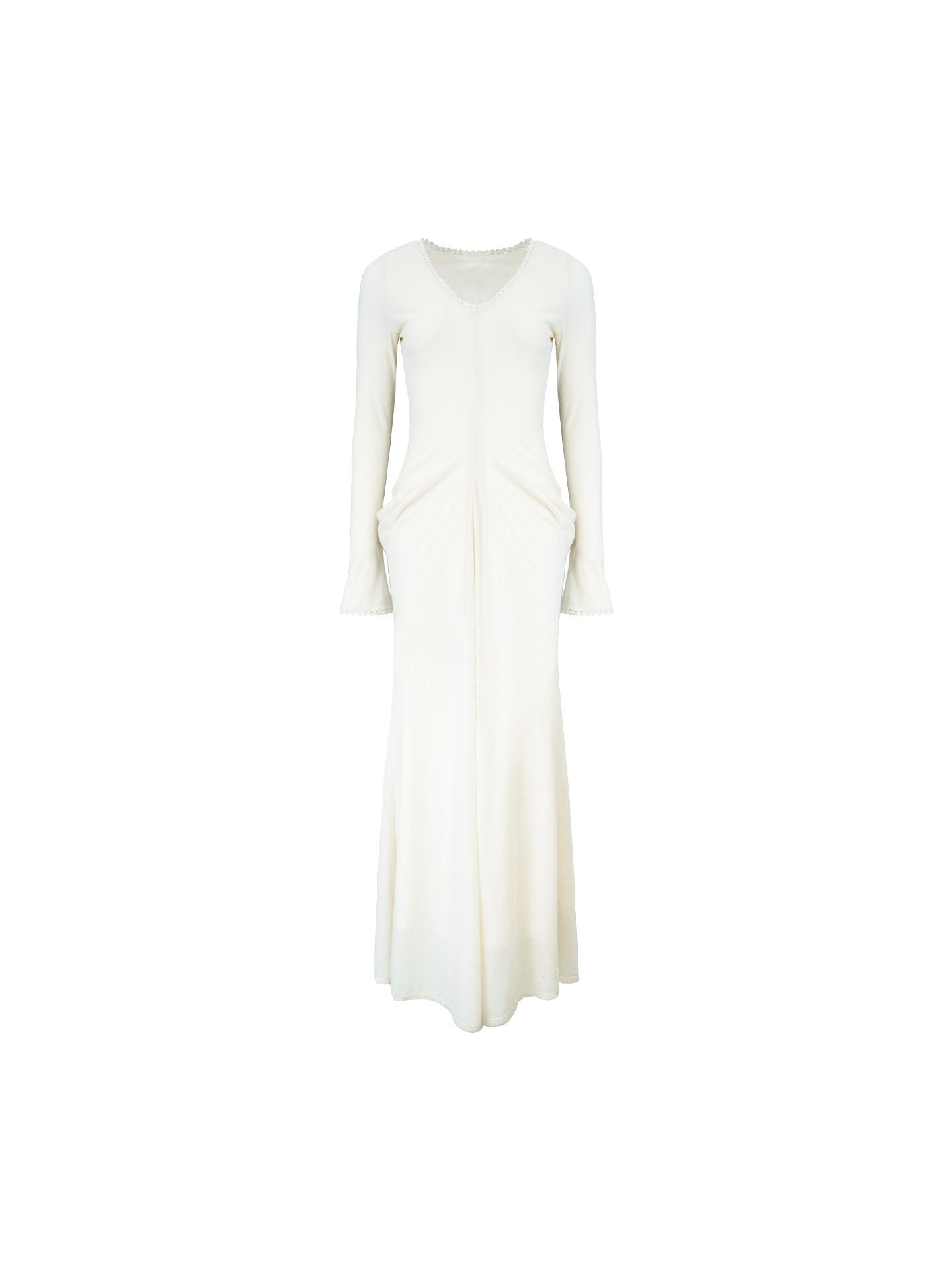 Moon White Light Waist-Tucked Knit Dress