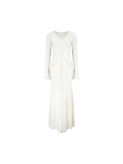 Moon White Light Waist-Tucked Knit Dress