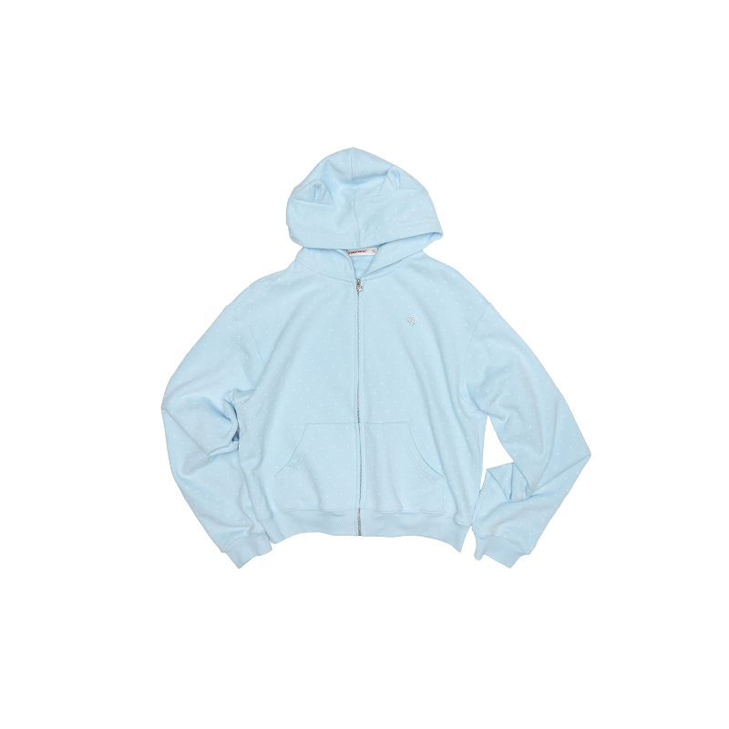 Cat Ear Hoodie Cardigan with Polka Dot Print – Cute and Slim Fit Sweatshirt Jacket